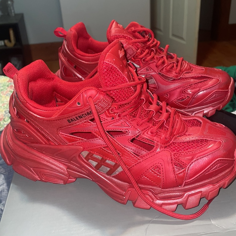 all red balenciaga track sneakers